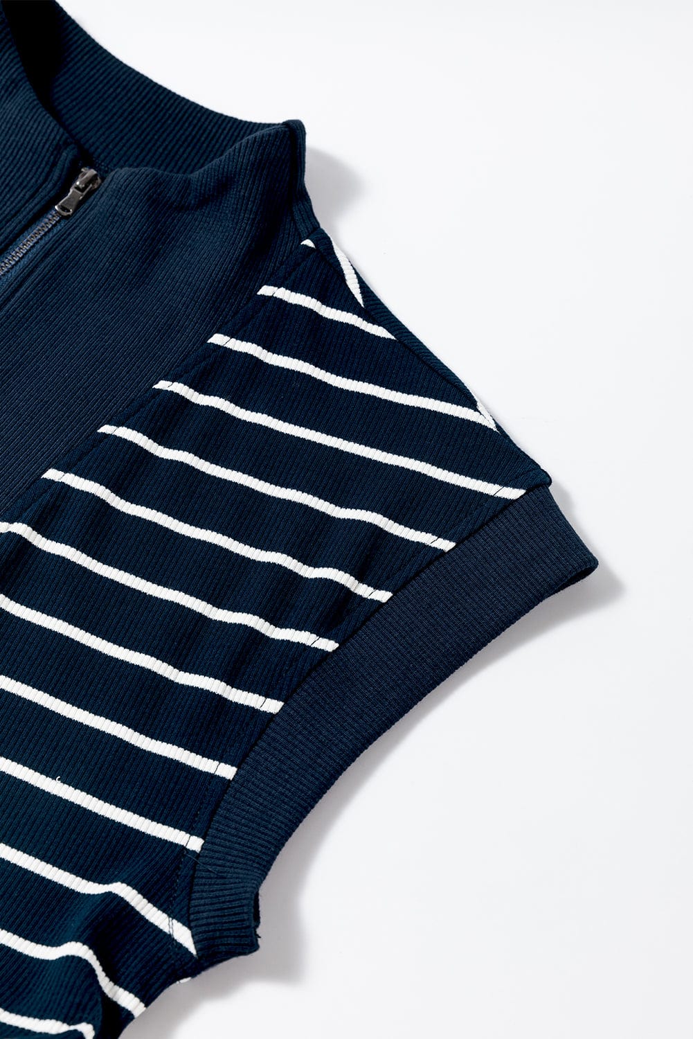 Nautical Striped Quarter Zip Collared Mini Dress with Cap Sleeves