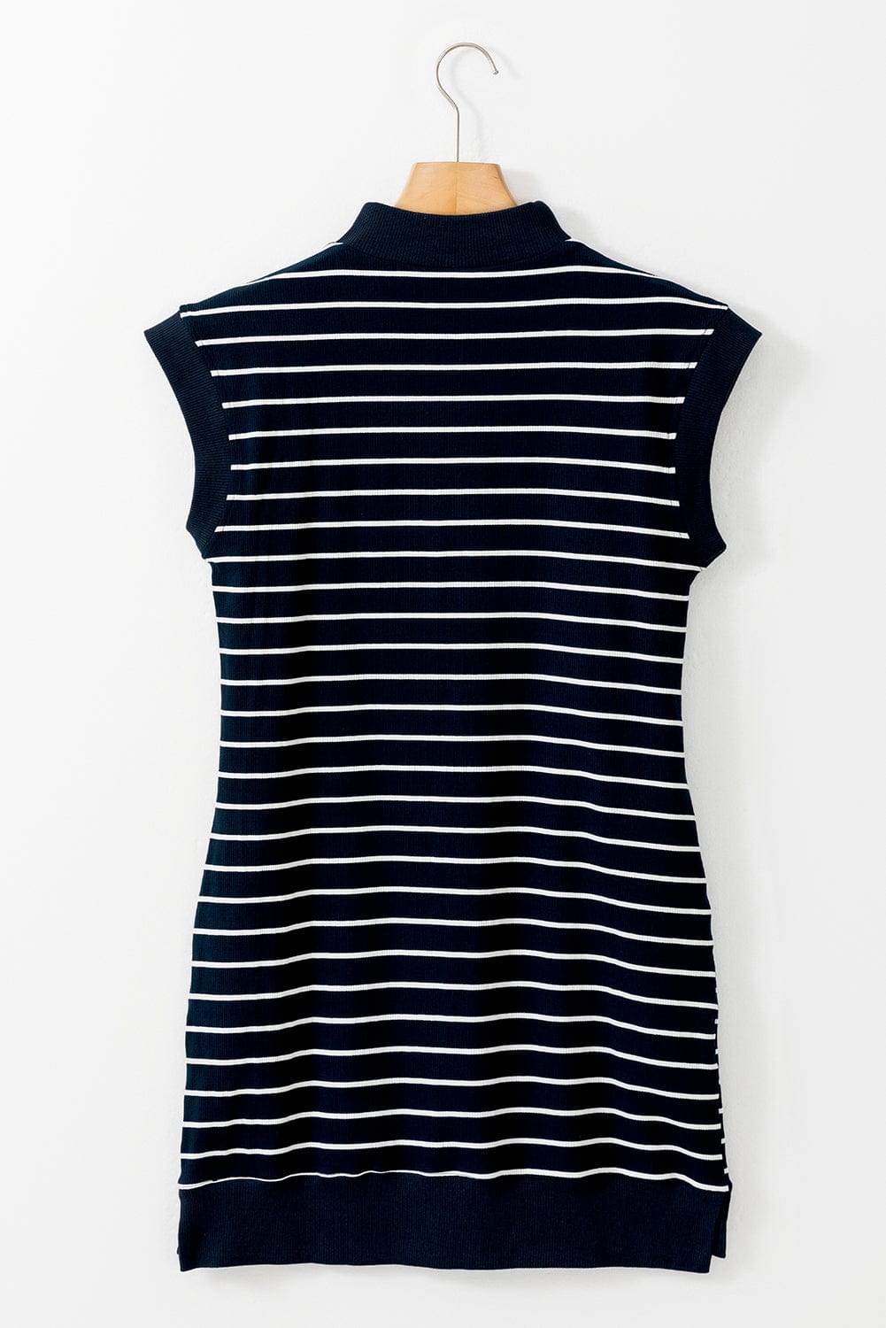 Nautical Striped Quarter Zip Collared Mini Dress with Cap Sleeves