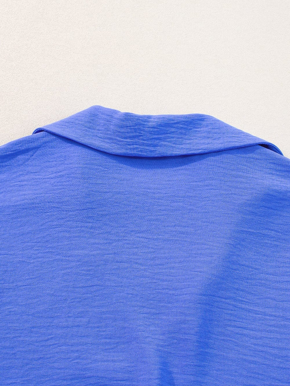 Navy Blue Collared Smocked Sleeve Cuffs Loose Fit Blouse