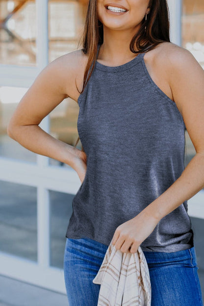 Navy Blue Sleeveless Crew Neck Tank Top