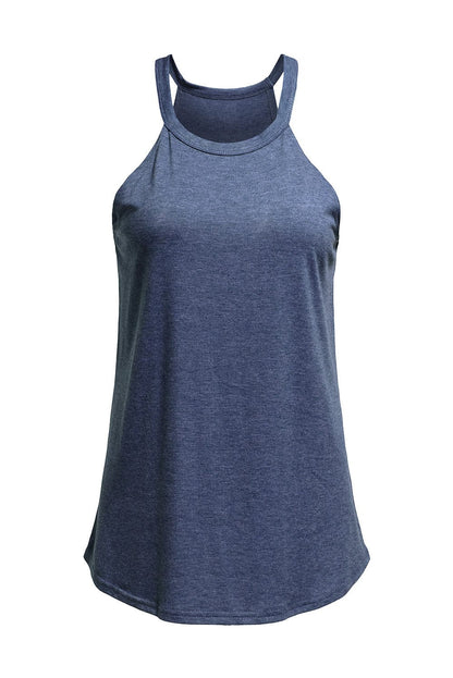 Navy Blue Sleeveless Crew Neck Tank Top