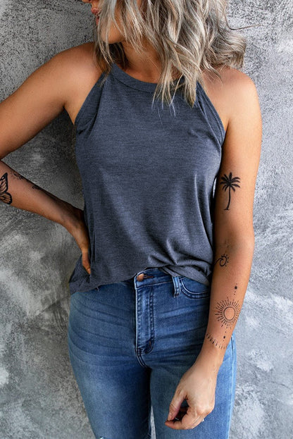 Navy Blue Sleeveless Crew Neck Tank Top