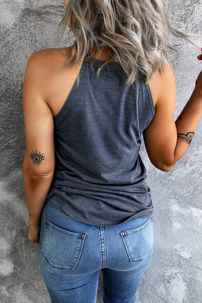 Navy Blue Sleeveless Crew Neck Tank Top