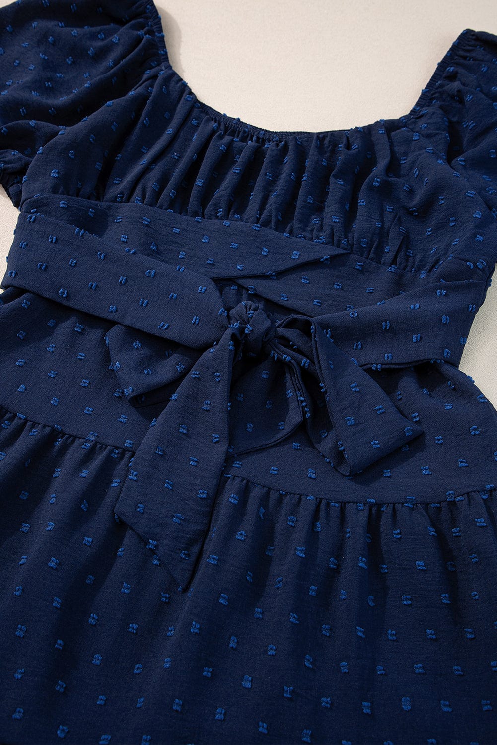 Navy Blue Swiss Dot Puff Sleeve Tiered Summer Dress