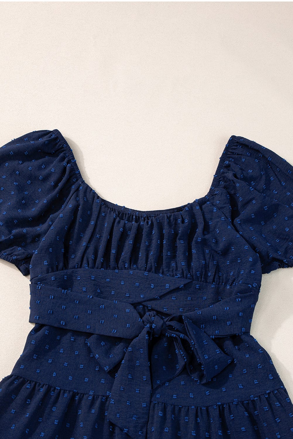 Navy Blue Swiss Dot Puff Sleeve Tiered Summer Dress