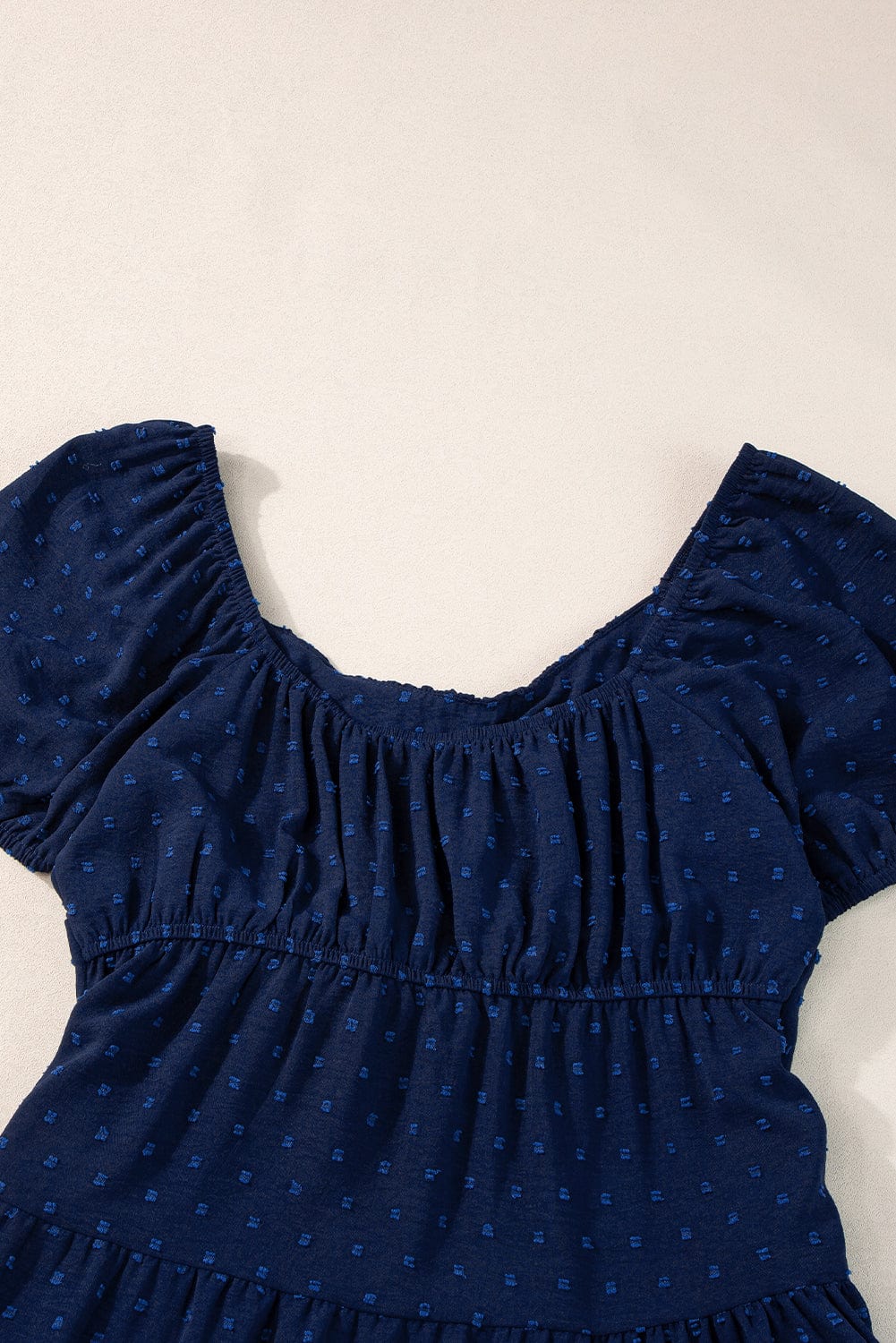 Navy Blue Swiss Dot Puff Sleeve Tiered Summer Dress