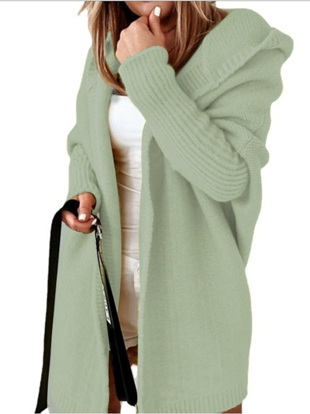 Women's Cardigan Hooded Solid Color Stylish Basic Casual Long Sleeve Loose Sweater Cardigans Hooded Open Front Fall Winter Denim Purple / Holiday / Going out