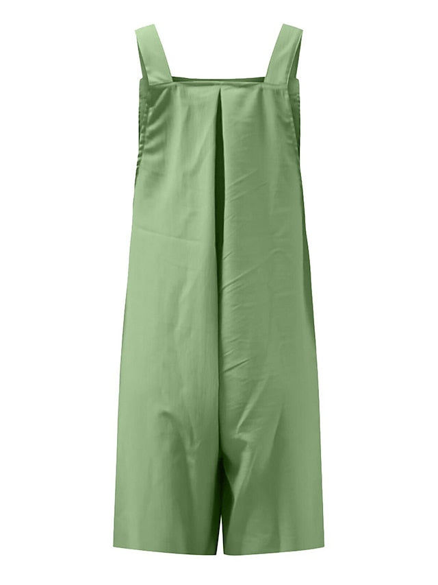 Jumpsuits for Women Summer Overall Pocket Solid Color Square Neck Basic Daily Vacation Regular Fit Sleeveless Black Yellow Pink S M L - LuckyFash™
