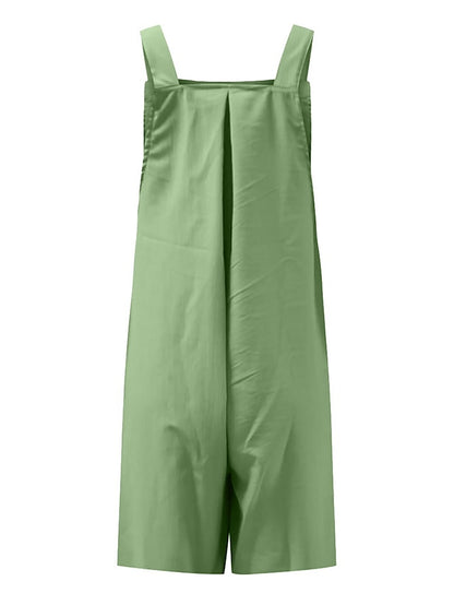 Jumpsuits for Women Summer Overall Pocket Solid Color Square Neck Basic Daily Vacation Regular Fit Sleeveless Black Yellow Pink S M L - LuckyFash™