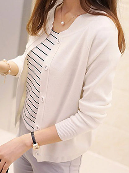 Women's Cardigan Sweater Crew Neck Ribbed Knit Acrylic Button Fall Winter Short Daily Going out Weekend Stylish Casual Soft Long Sleeve Solid Color Black Yellow Pink S M L