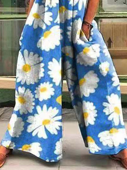 Jumpsuits for Women Summer Print Floral Strap Ordinary Straight Regular Fit Sleeveless Green Blue M L XL Spring - LuckyFash™