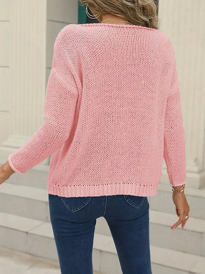 Women's Fluffy Mohair Chunky Knit Sweater Lantern Sleeve Loose Pullover Sweater Jumper Pure Color Crew Neck Stylish Casual Outdoor Daily Spring Pink Khaki S M L