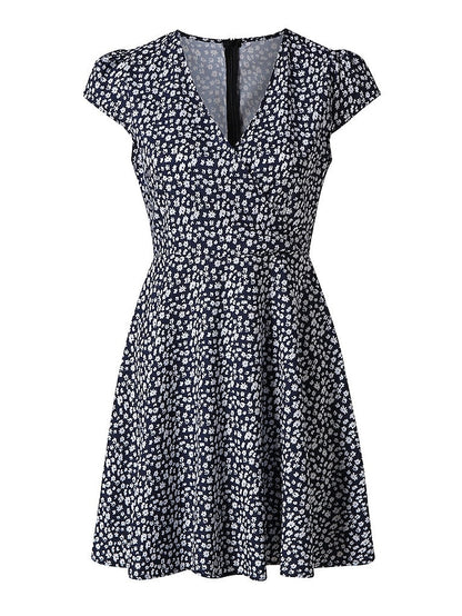 Women's Dress - Casual Dress Floral Dress Mini Dress Black Navy Blue Short Sleeve Floral Print Summer Spring V Neck Fashion Vacation 2023 S M L XL