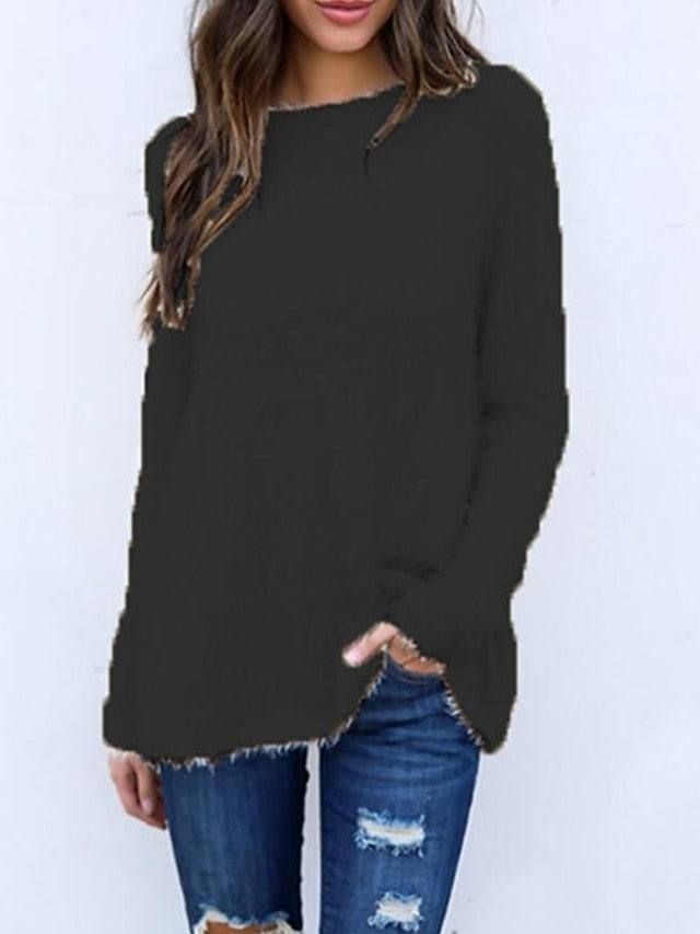 Women's Pullover Sweater Jumper Crew Neck Ribbed Knit Cotton Oversized Fall Winter Regular Outdoor Daily Holiday Stylish Casual Soft Long Sleeve Solid Color Black White Yellow S M L