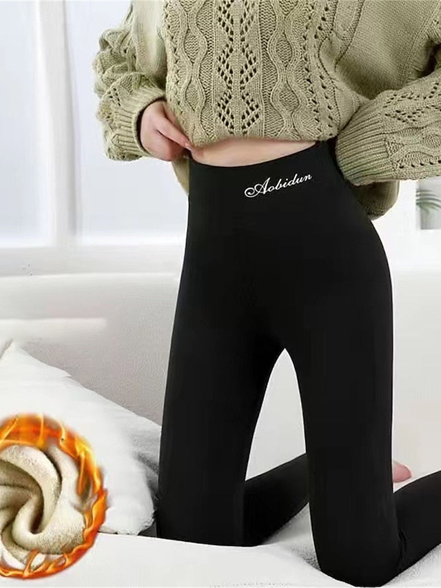 Women's Leggings Polyester Letter Dark-Gray Grey Fashion High Waist Full Length Outdoor Daily Fall Winter