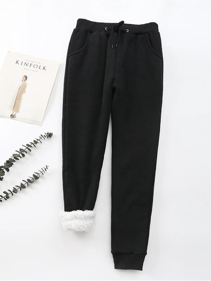 Women's Fleece Pants Cotton Solid Color claret Light Gray Fashion High Waist Full Length Street Daily Fall Winter