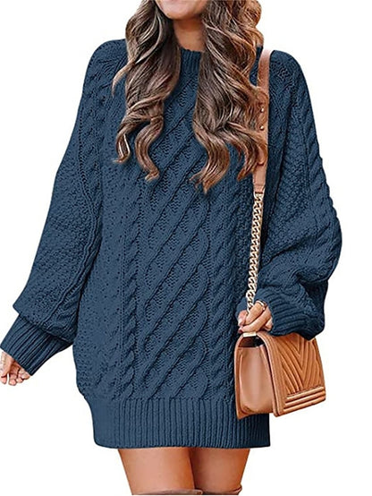 Women's Pullover Sweater Jumper Crew Neck Cable Knit Acrylic Oversized Fall Winter Regular Outdoor Daily Going out Stylish Casual Soft Long Sleeve Solid Color Black White Pink S M L