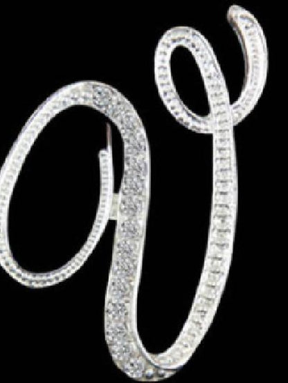 letter brooch pins initial rhinestone brooch for women crafts silvery m - LuckyFash™
