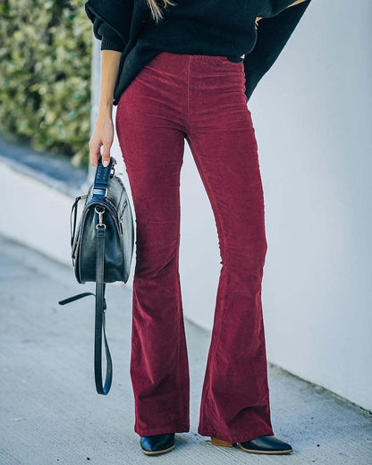 Women's Dress Pants Normal Corduroy Plain claret Black Fashion Medium Waist Full Length Casual Weekend