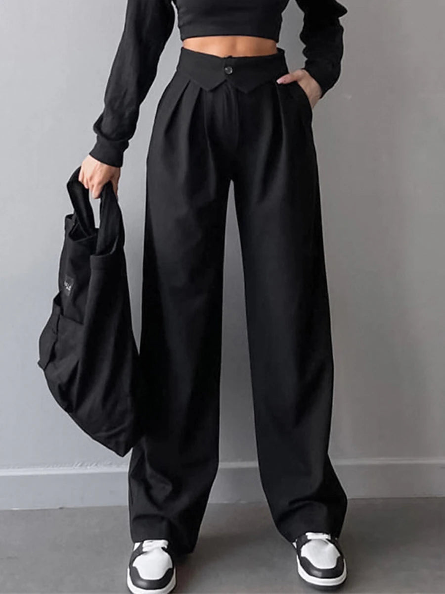 Women's Dress Pants Spandex Plain Grey Black Elegant High Waist Full Length Office / Career Street Fall Winter
