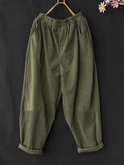 Women's Pants Trousers Corduroy Plain Black Pink Fashion High Waist Full Length Street Daily Fall Winter