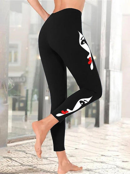 Face Printed Jersey Tight Casual Leggings