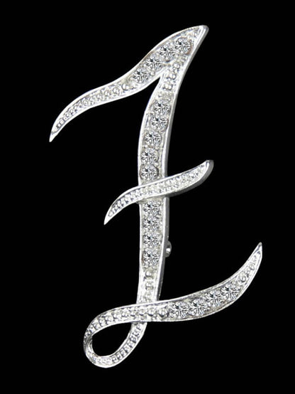 letter brooch pins initial rhinestone brooch for women crafts silvery m - LuckyFash™