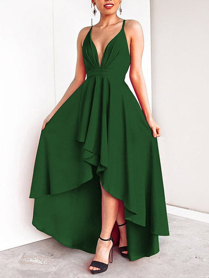 Women's Dress - Semi Formal Party Dress Swing Dress Long Dress Maxi Dress Green Black Blue Sleeveless Pure Color Layered Fall Spring Autumn V Neck S M L XL XXL 3XL