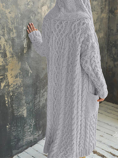 Women's Cardigan Sweater Hooded Cable Knit Polyester Pocket Hooded Fall Winter Long Outdoor Daily Going out Stylish Casual Soft Long Sleeve Solid Color Black Yellow Pink S M L