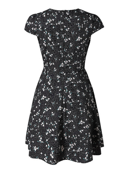 Women's Dress - Casual Dress Floral Dress Mini Dress Black Navy Blue Short Sleeve Floral Print Summer Spring V Neck Fashion Vacation 2023 S M L XL