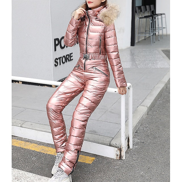 Women's Jumpsuit Ski Suit Outdoor Winter Thermal Warm Windproof Detachable Hood Windbreaker Snow Suit for Skiing Camping / Hiking Snowboarding Ski