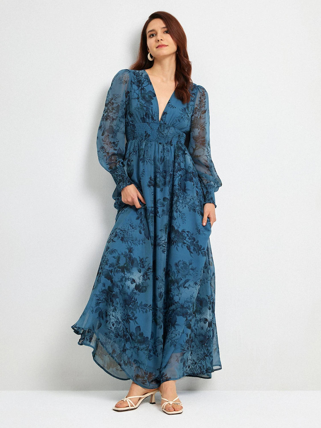 Floral Chiffon Elegant Maxi Wedding Guest Dress