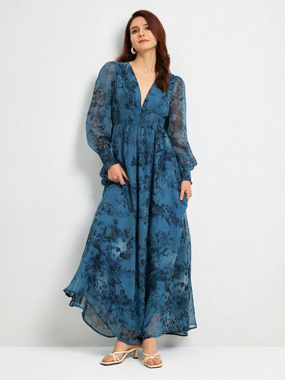 Floral Chiffon Elegant Maxi Wedding Guest Dress