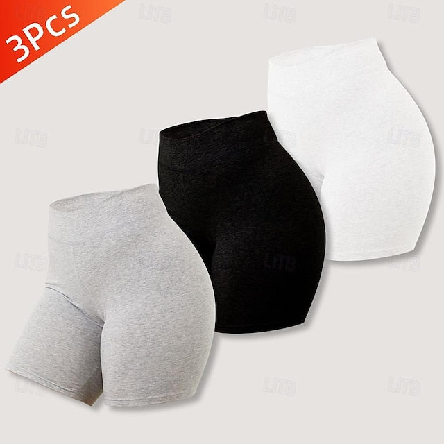 Multi Packs 3pcs Women's Black Shorts Leggings Biker Shorts Elastic Waist Solid Color Daily Weekend Milk Fiber Spring & Summer