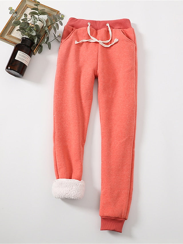 Women's Fleece Pants Fleece Plain Light Gray Dark Grey Active High Waist Full Length Outdoor Street Fall Winter
