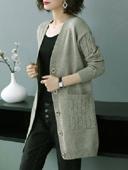 Women's Cardigan Pocket Solid Color Stylish Basic Casual Long Sleeve Regular Fit Sweater Cardigans V Neck Fall Spring Blue Black Camel / Going out