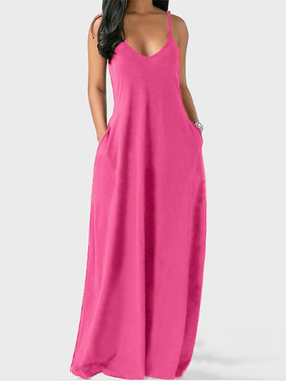 Women's Dress - Pajamas Nightgown Nighty Pjs Pure Color Comfort Home Daily Polyester Straps Sleeveless Backless Pocket Spring Summer Green Purple / V Wire