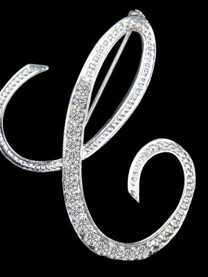 letter brooch pins initial rhinestone brooch for women crafts silvery m - LuckyFash™