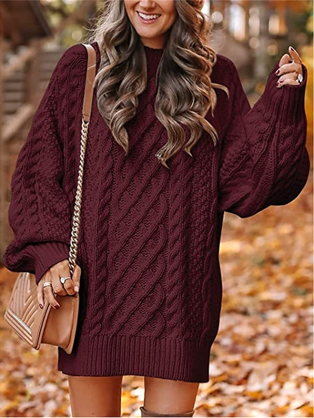 Women's Pullover Sweater Jumper Crew Neck Cable Knit Acrylic Oversized Fall Winter Regular Outdoor Daily Going out Stylish Casual Soft Long Sleeve Solid Color Black White Pink S M L