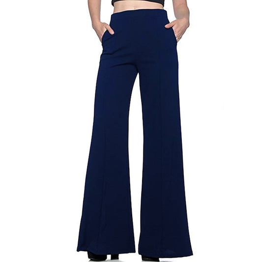 Women's Dress Wide Leg Pants Bootcut Flare Full Length Pocket Baggy Micro-elastic Mid Waist Streetwear Casual Casual Weekend Black White S M Summer Spring & Fall