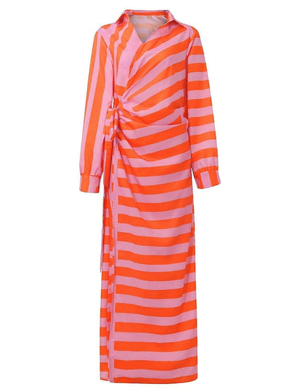 Women's Dress - Shirt Dress Bodycon Wrap Dress Maxi long Dress Outdoor Daily Polyester Fashion Boho Shirt Collar Ruched Split Long Sleeve Summer Fall Spring 2023 Regular Fit Purple Orange Green