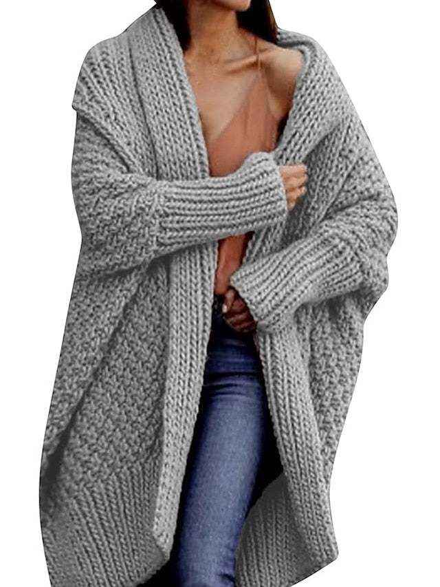 Women's Cardigan Open Front Chunky Knit Acrylic Knitted Fall Winter Long Outdoor Daily Going out Fashion Casual Soft Long Sleeve Solid Color Pink Camel Green S M L
