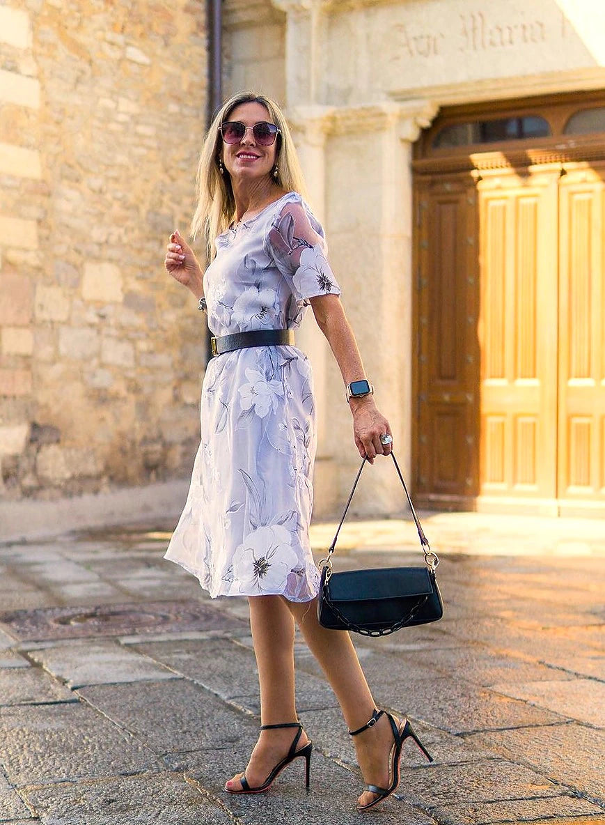 Women's Chiffon Chiffon Dress Floral Mesh Print Crew Neck Midi Dress Daily Vacation Short Sleeve Summer Spring