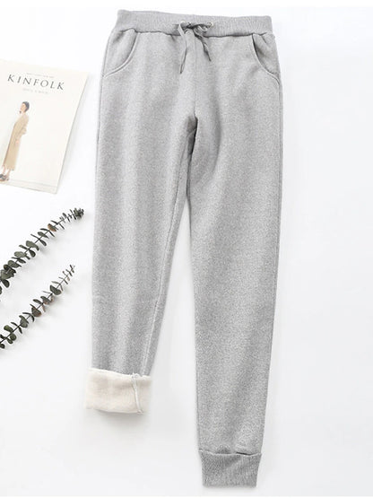 Women's Fleece Pants Polyester Solid Color Light Gray Dark-Gray Fashion High Waist Full Length Street Daily Fall Winter