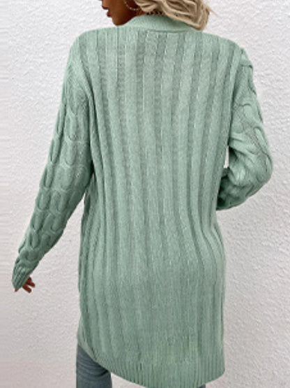 Women's Cardigan Sweater Cowl Cable Knit Faux Fur Button Pocket Summer Fall Long Daily Holiday Going out Stylish Casual Soft Long Sleeve Solid Color Black Yellow Light Green S M L