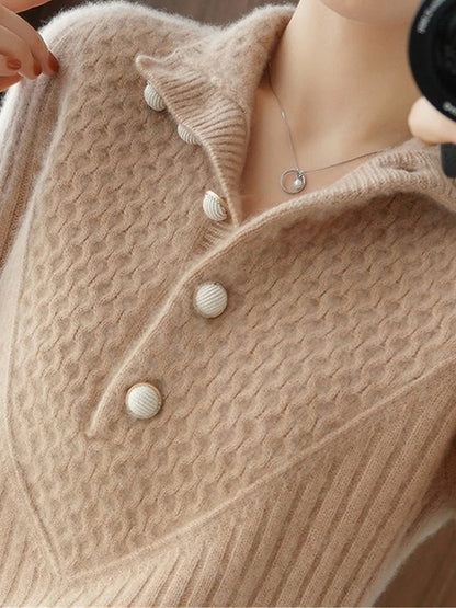 Women's Cardigan Stand Collar Ribbed Knit Polyester Button Knitted Fall Winter Regular Outdoor Daily Going out Stylish Casual Soft Long Sleeve Solid Color White Khaki S M L