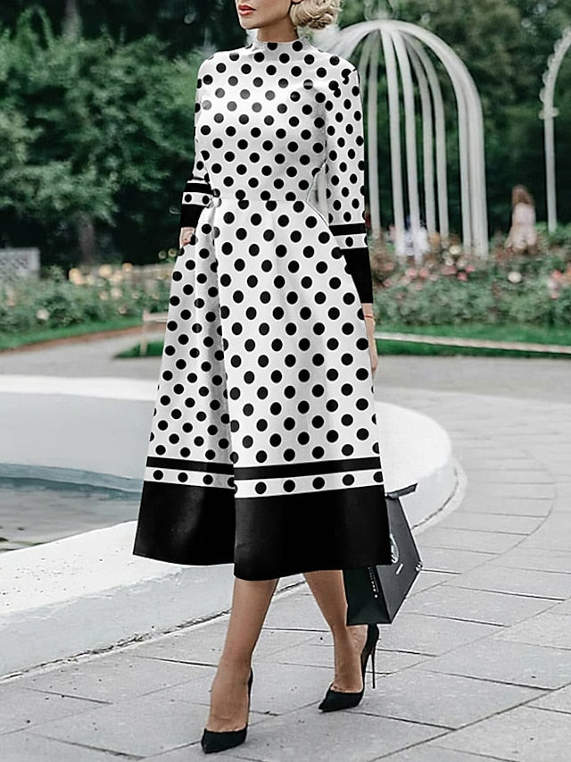 Women's Dress - Sheath Dress Midi Dress Midi Dress Black White Red Long Sleeve Floral Ruched Fall Winter Autumn Shirt Collar Stylish Winter Dress Fall Dress 2023 S M L XL XXL 3XL