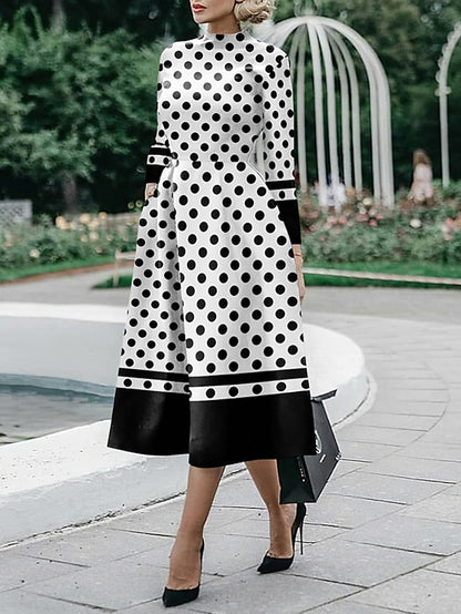 Women's Dress - Sheath Dress Midi Dress Midi Dress Black White Red Long Sleeve Floral Ruched Fall Winter Autumn Shirt Collar Stylish Winter Dress Fall Dress 2023 S M L XL XXL 3XL