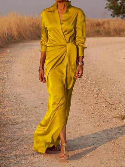Women's Dress - Shirt Dress Party Dress Shift Dress Long Dress Maxi Dress Black Red Blue Long Sleeve Pure Color Lace up Summer Spring V Neck Elegant Party Winter Dress Evening Party 2023 S M L XL XXL
