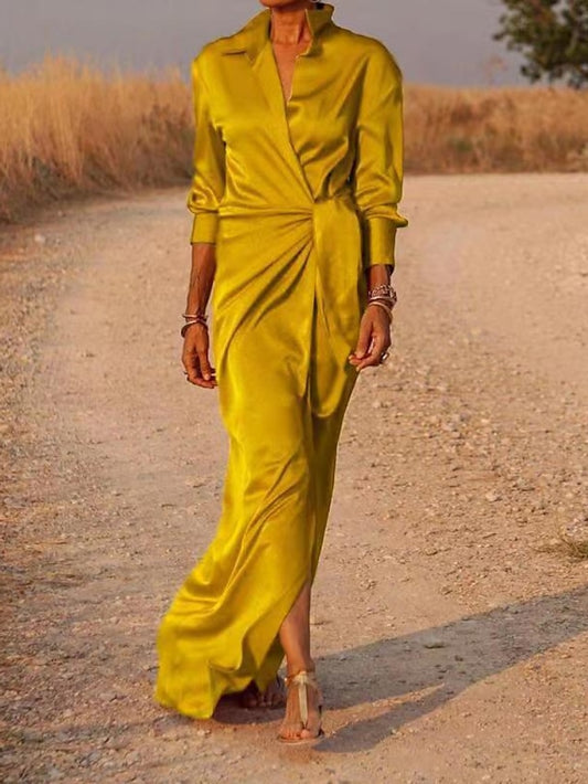Women's Dress - Shirt Dress Party Dress Shift Dress Long Dress Maxi Dress Black Red Blue Long Sleeve Pure Color Lace up Summer Spring V Neck Elegant Party Winter Dress Evening Party 2023 S M L XL XXL